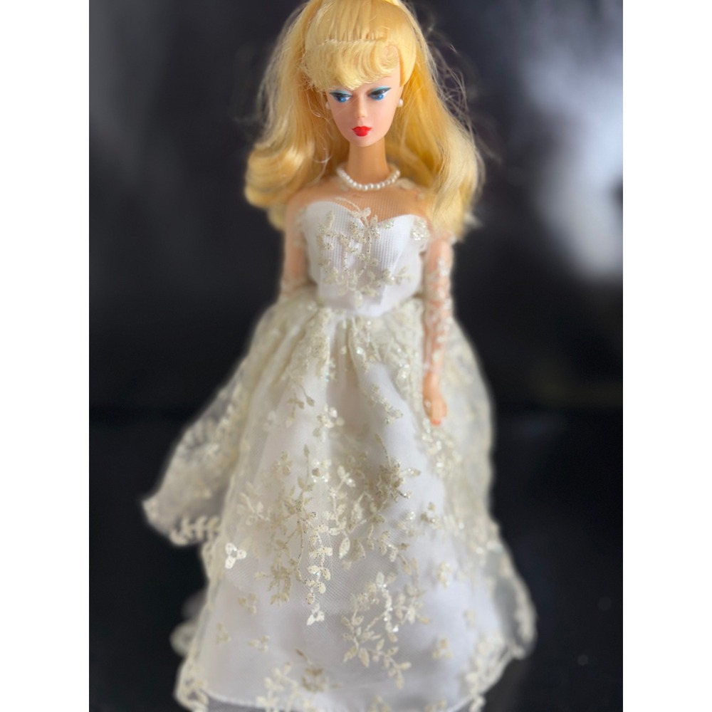 1997 Barbie Reproduction Bridal Doll in Wedding Dress Pearl Necklace
